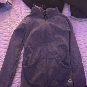 Gray Zip-Up Hoodie with Peace Logo